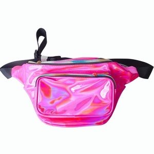 Pink Holographic Fanny Pack with Rainbow Zipper